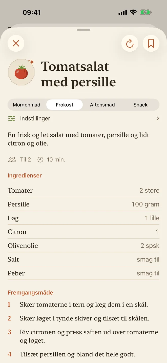 En tomatopskrift med ingredienser og fremgangsmåde