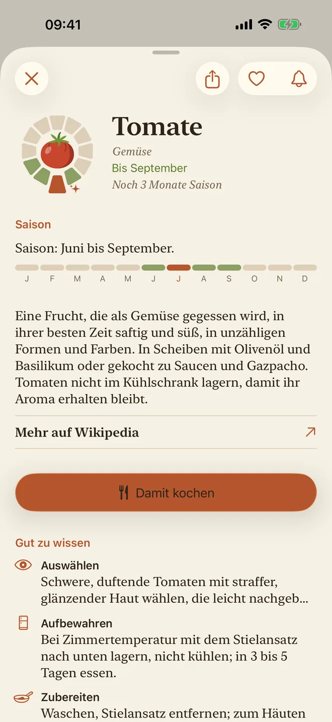 Die Seite der Tomate, mit Saison und Beschreibung