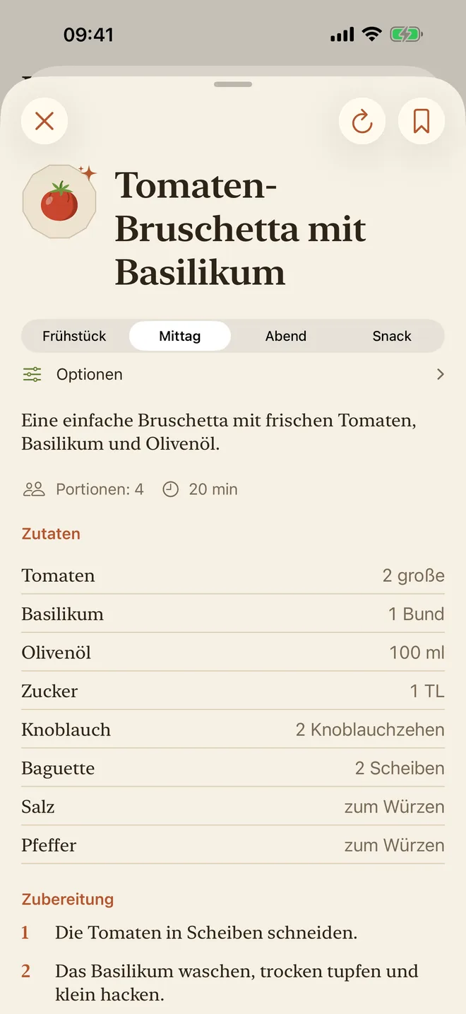 Ein Tomatenrezept mit Zutaten und Zubereitung
