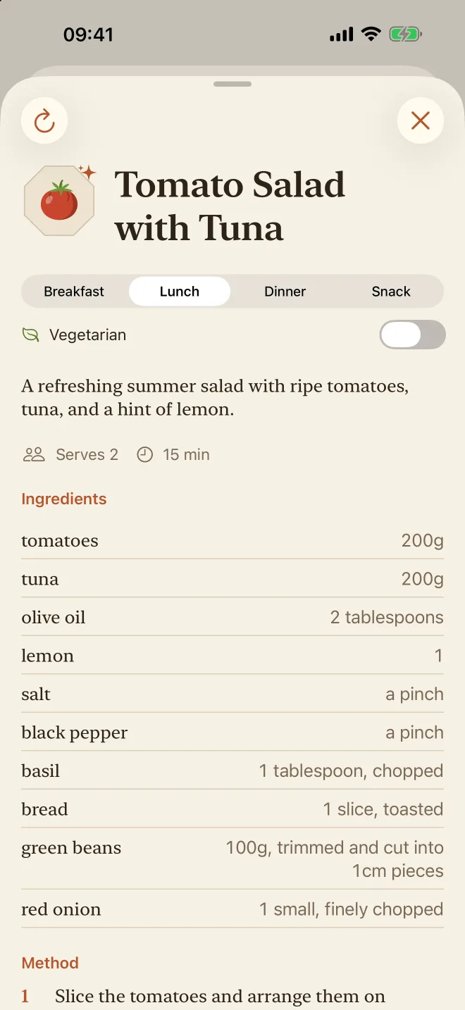 A recipe written by Apple Intelligence