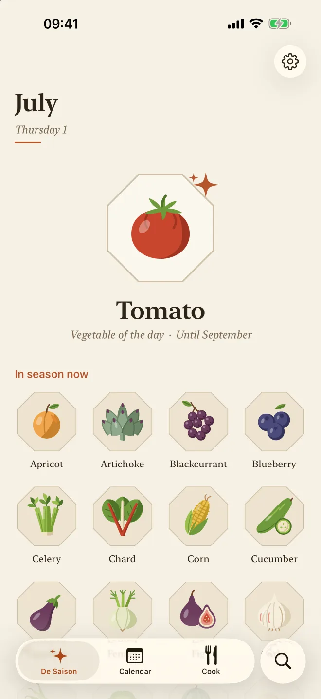 The De Saison screen: the vegetable of the day and what is in season in July
