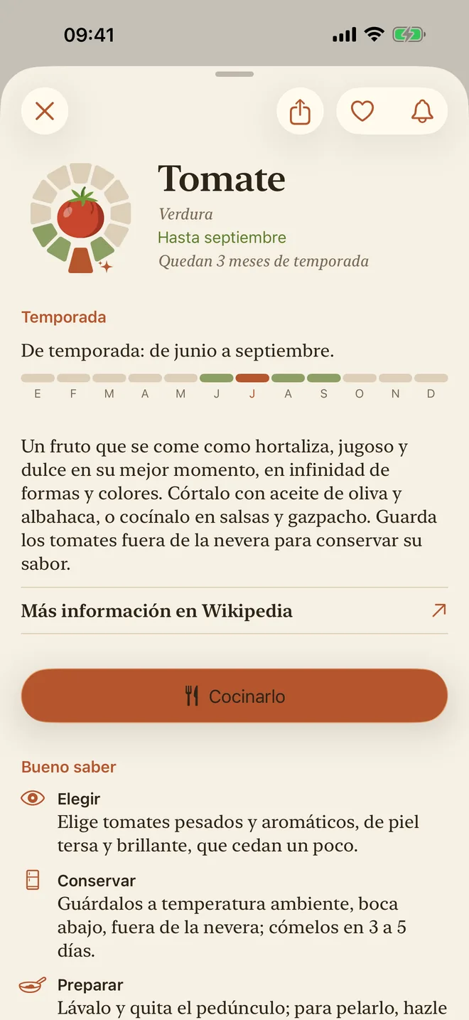 La ficha del tomate, con su temporada y su descripción