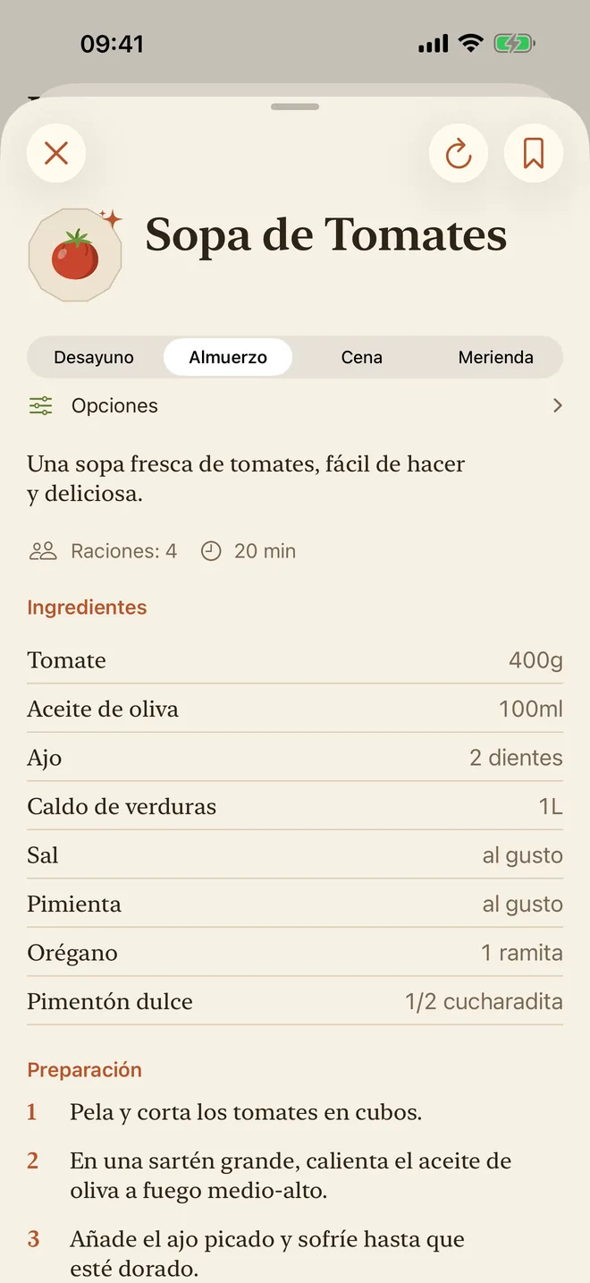 Una receta con tomate, con sus ingredientes y su preparación