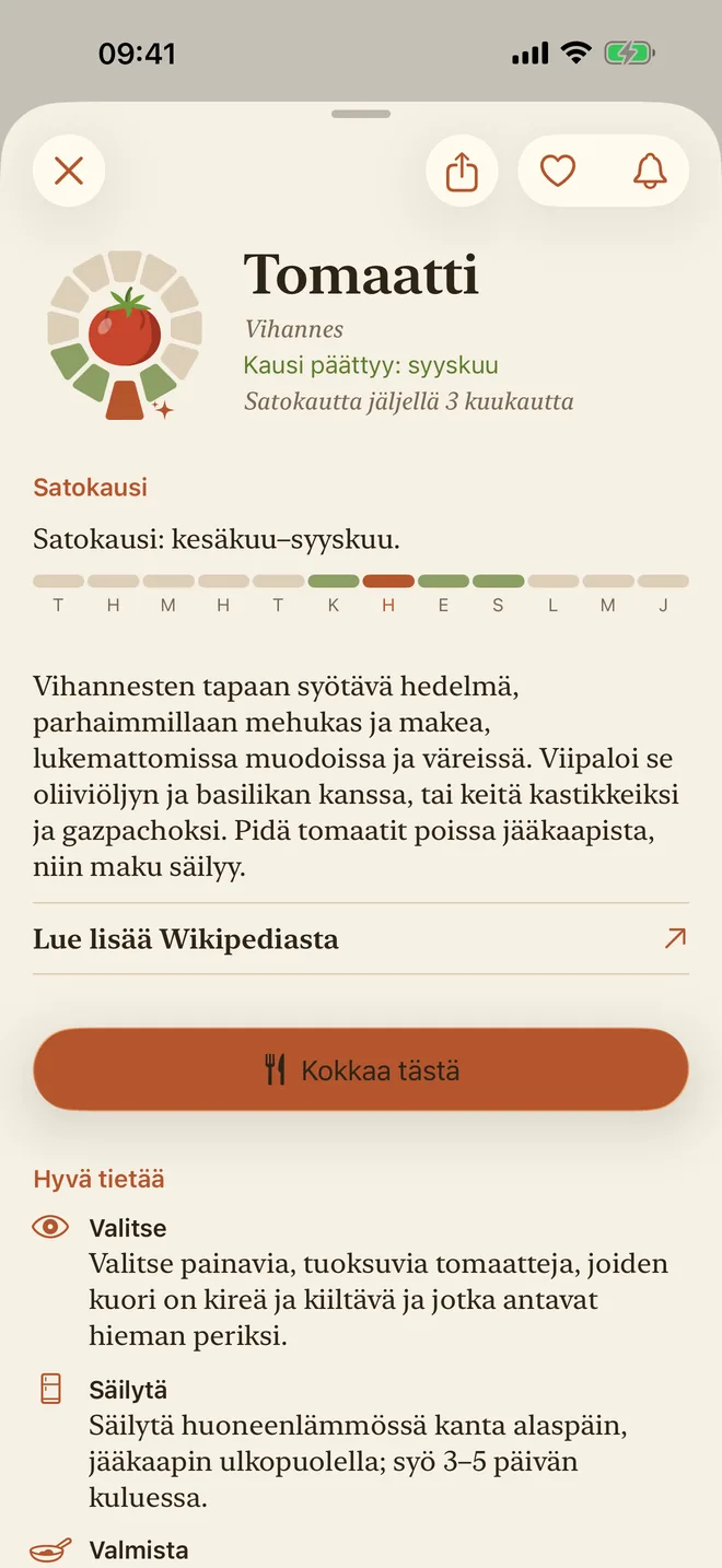 Tomaatin sivu satokausineen ja kuvauksineen