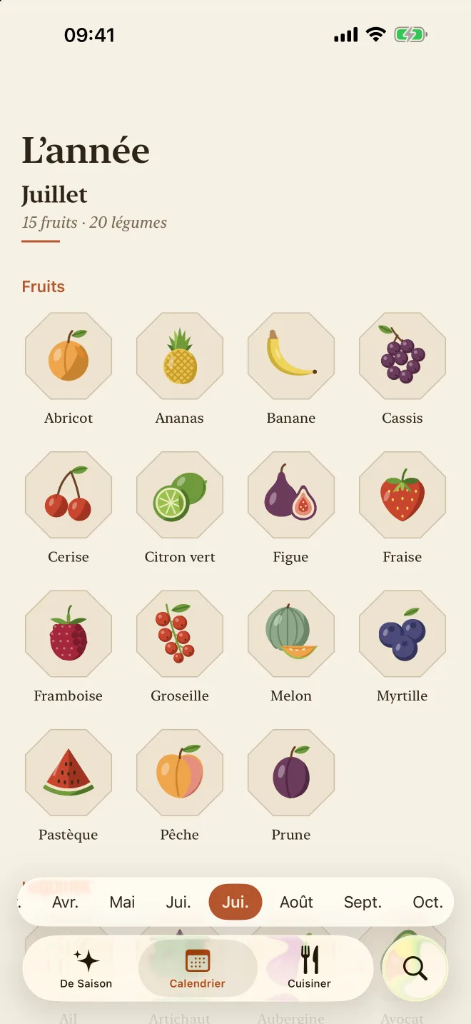 Le calendrier des fruits et légumes