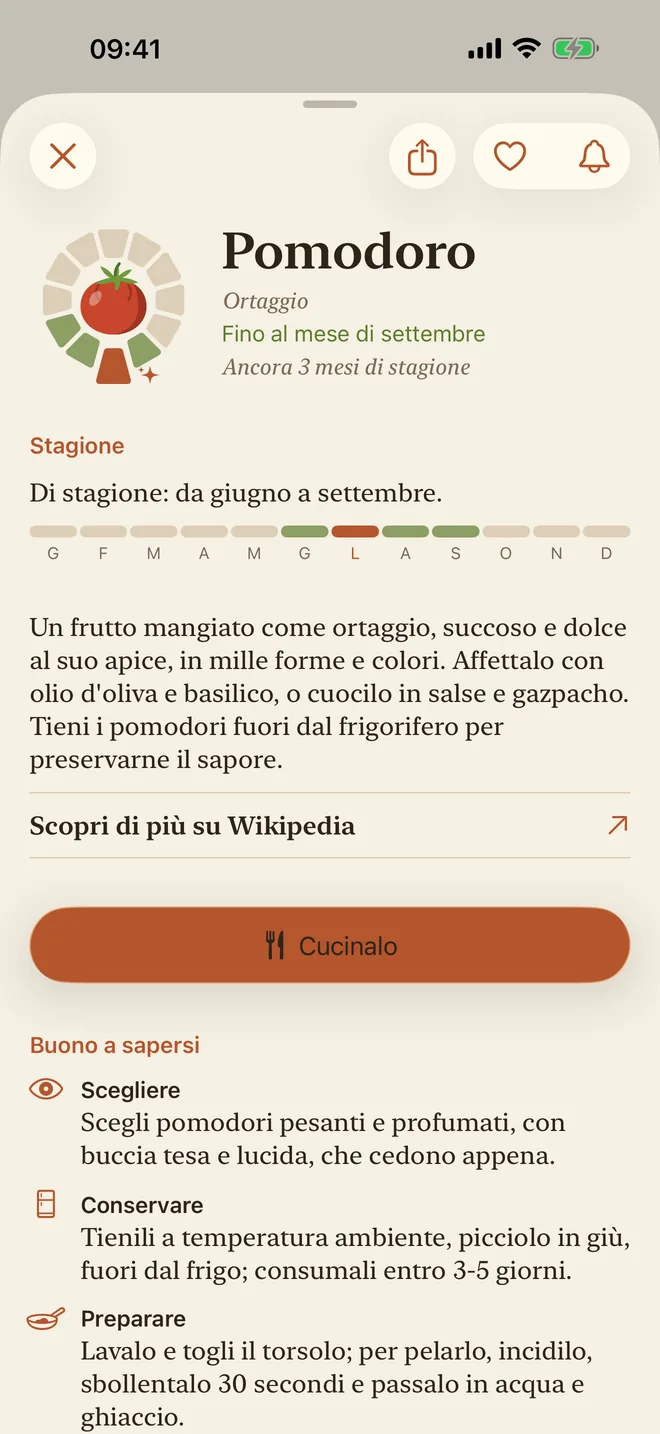 La scheda del pomodoro, con la sua stagione e la descrizione