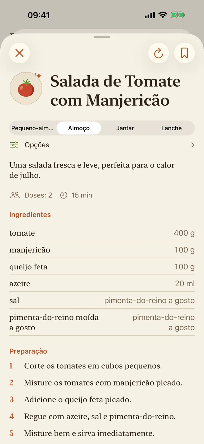 Uma receita com tomate, com os ingredientes e o modo de preparação
