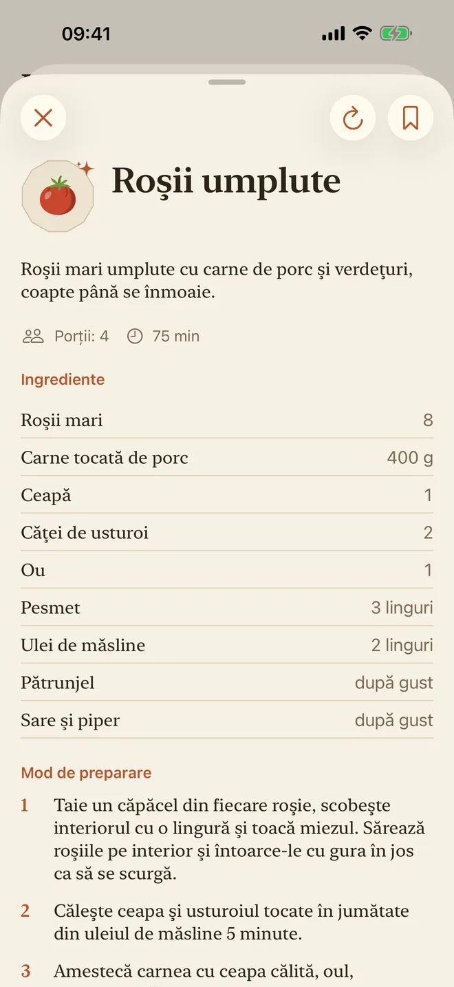 O rețetă cu roșii, cu ingrediente și mod de preparare