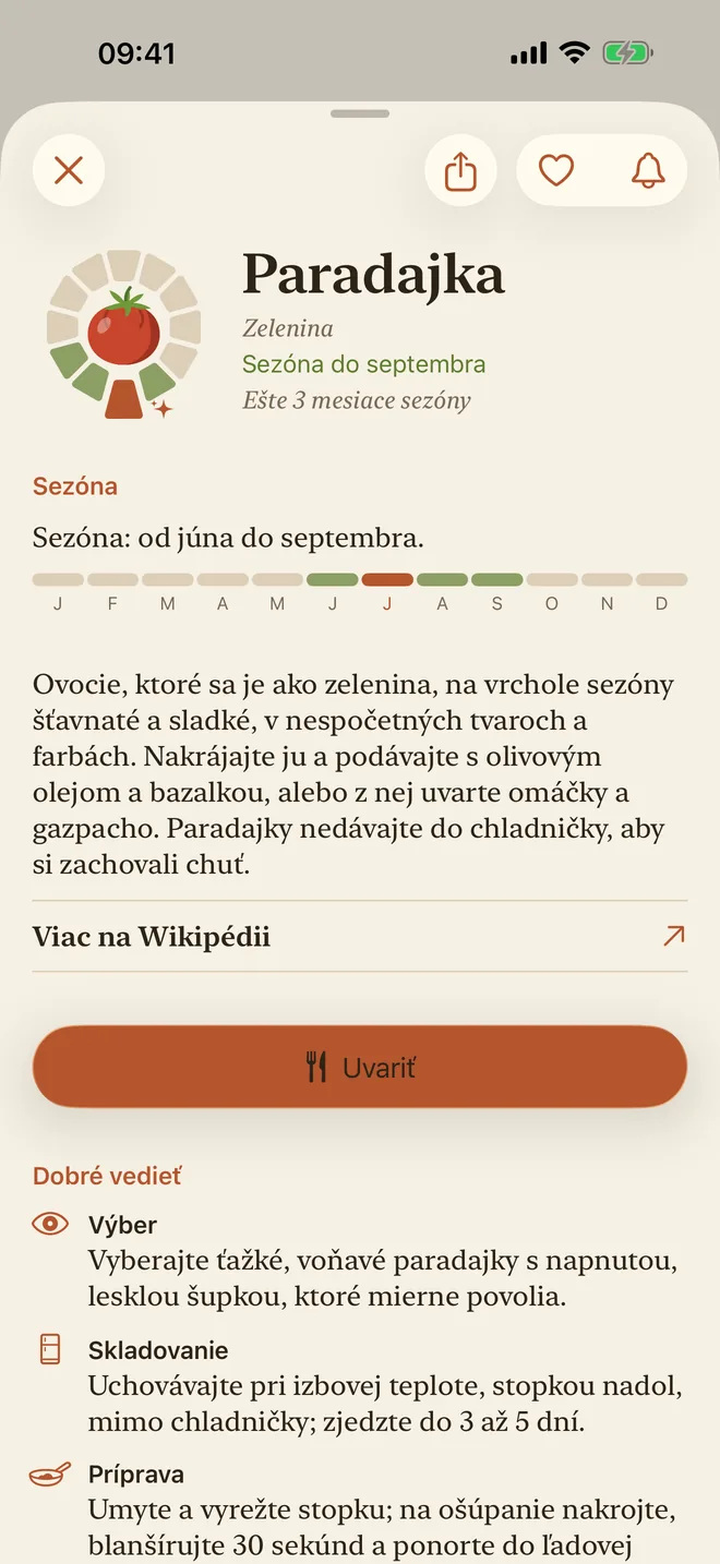 Stránka paradajky s jej sezónou a popisom
